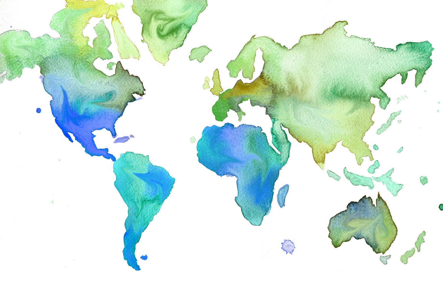 Watercolor World Map - Your World in Neon print