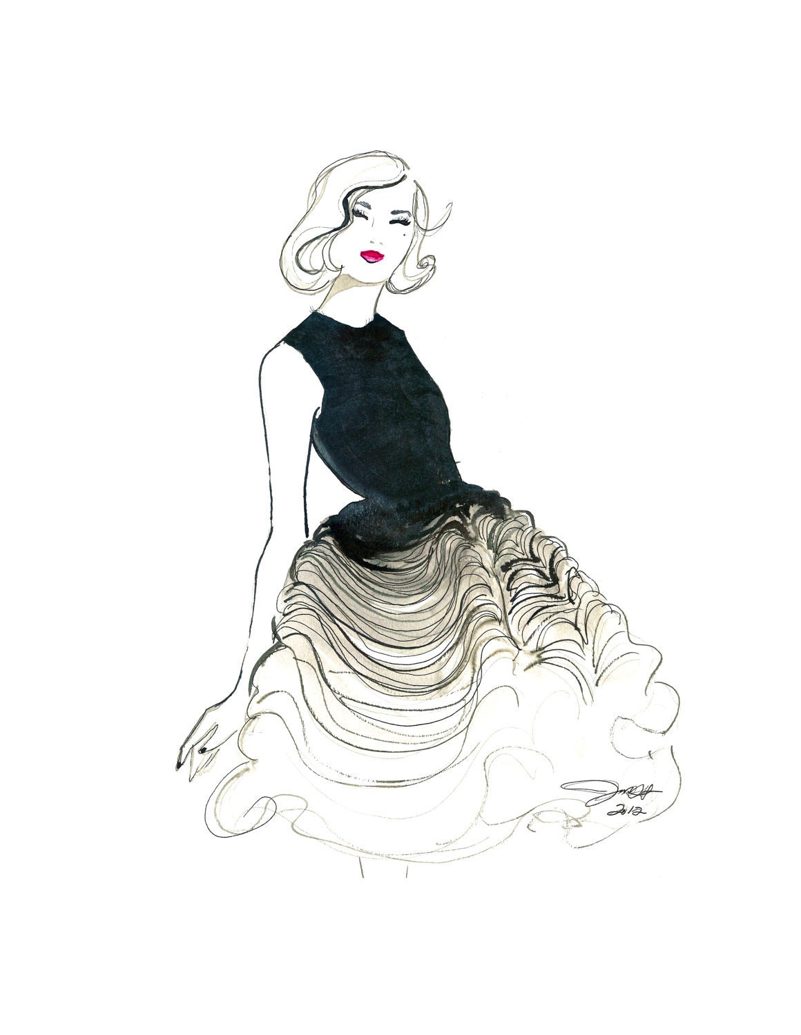 Dior Does Ombre print version, Watercolor Fashion Illustration by Jessica Durrant