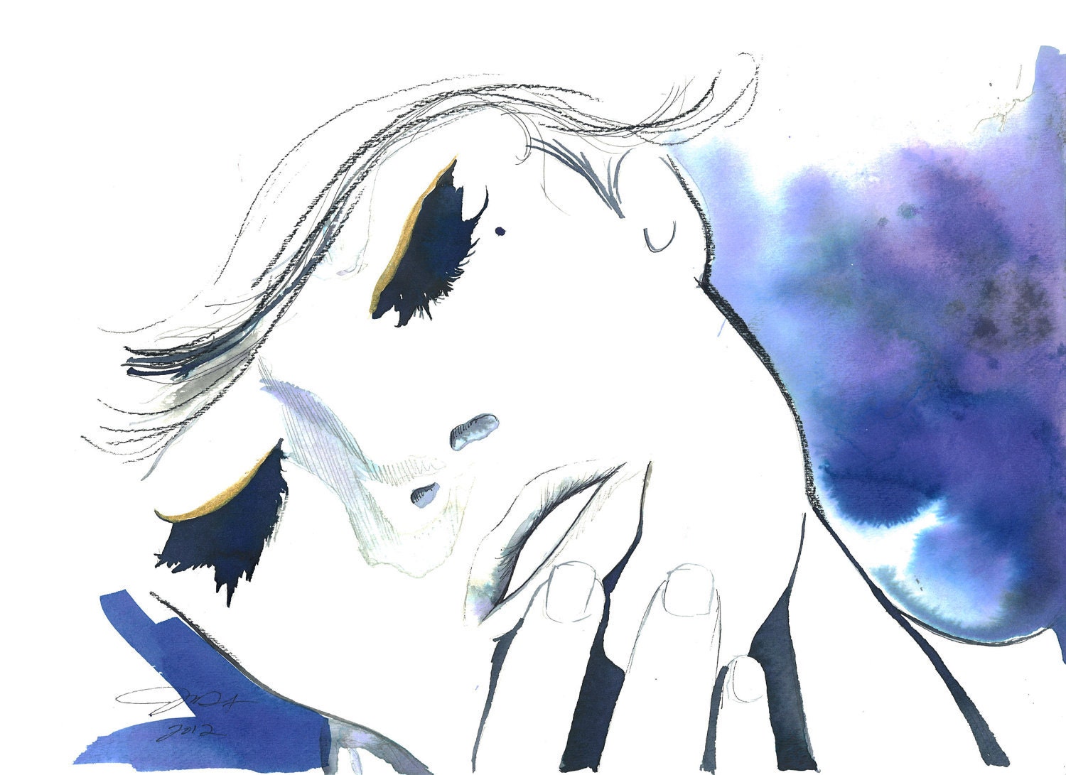 Watercolor and Pen Fashion Illustration, Jessica Durrant - Blue Monday print version
