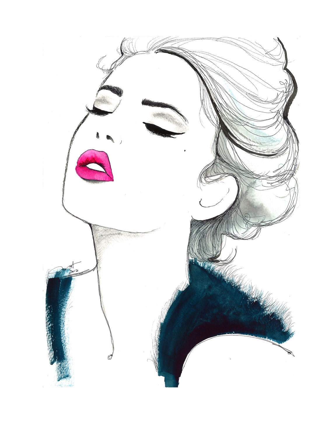 Print from original watercolor and pen fashion illustration, by Jessica Durrant titled Different Day