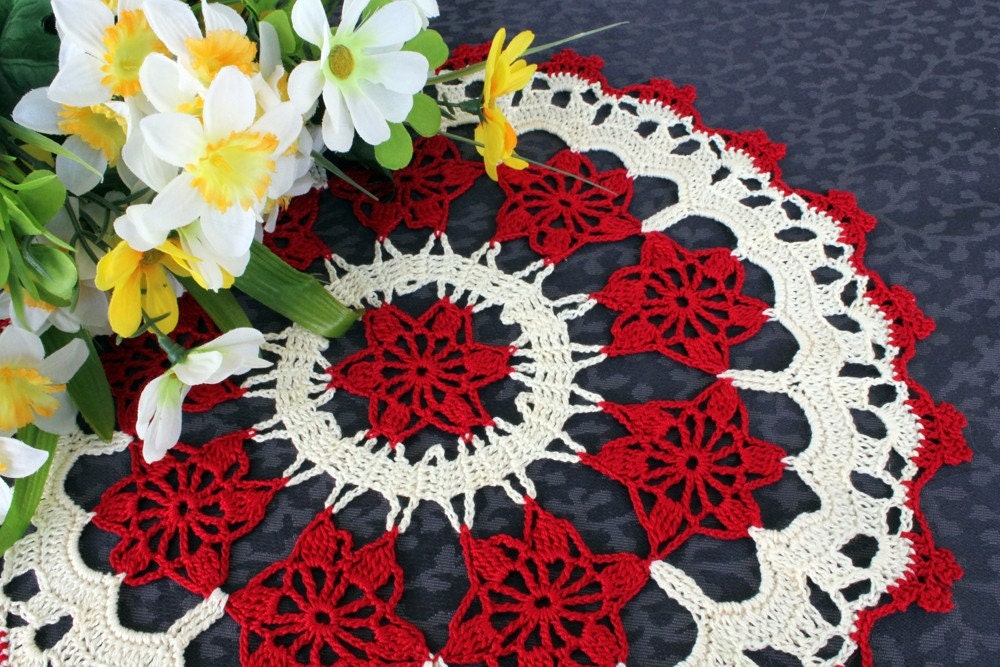 Red and Cream doily