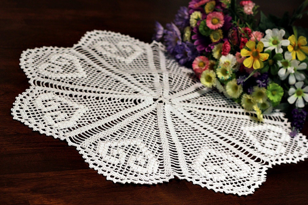 Crochet Heart Flowers Doily