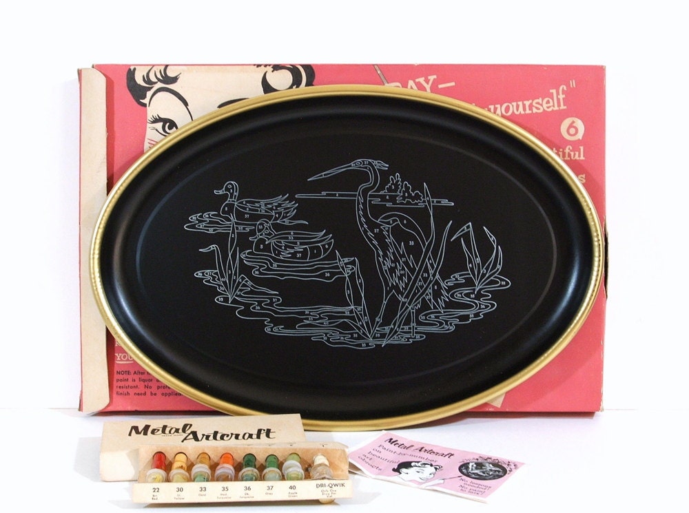 Vintage Metal Tray, Paint By Number, New Ready to Paint