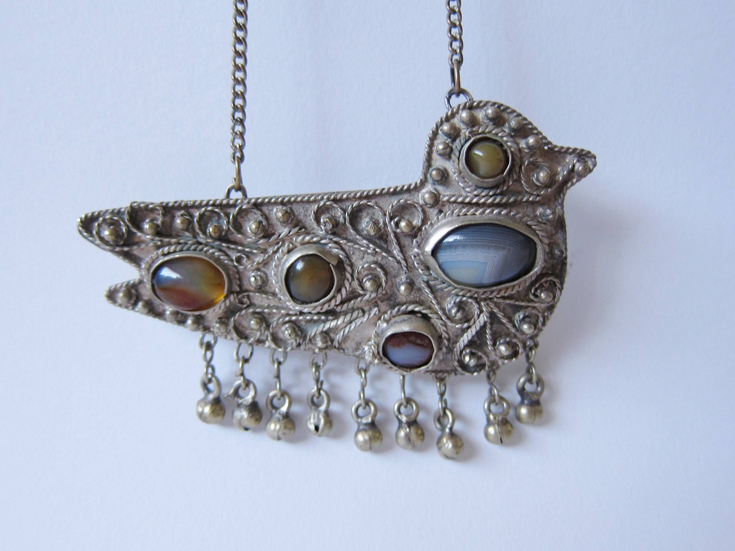 And Your Bird Can Sing...Vintage 70s Bird Pendant with Inlaid Agate Gemstones