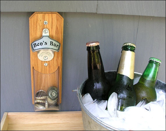 Personalized Cap Catcher Bottle Opener - Groomsmen Gift - Magnetic or Wall Mount - Clear Pouch