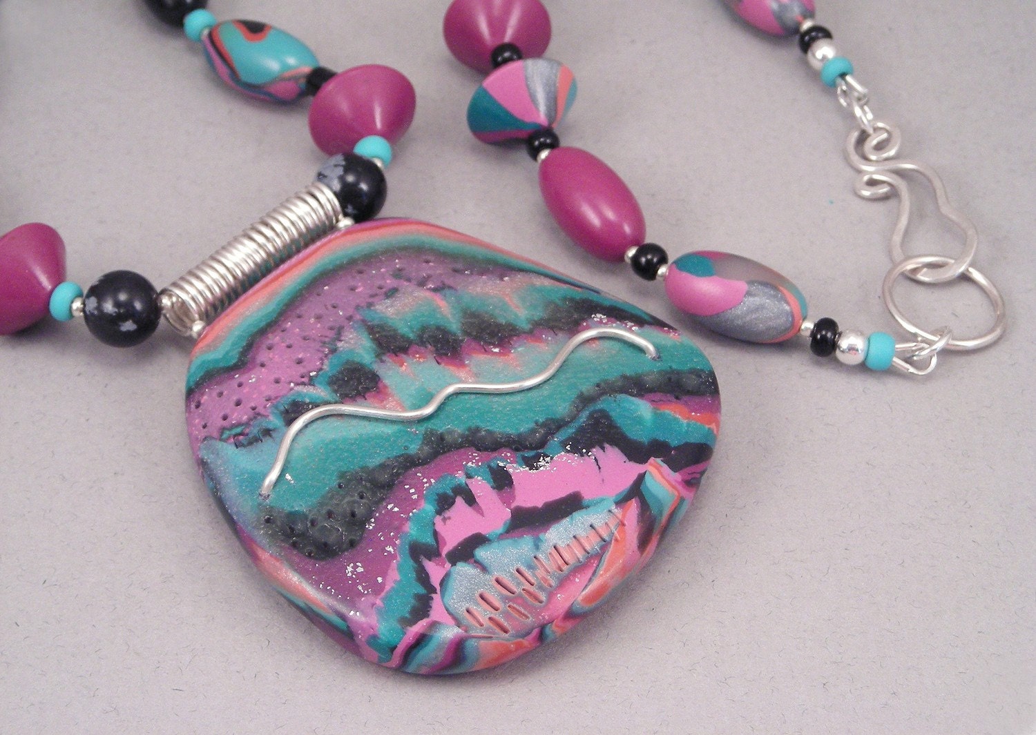 Handcrafted Necklace - Jewel Tones of Purple Peach Rose Green No. 158