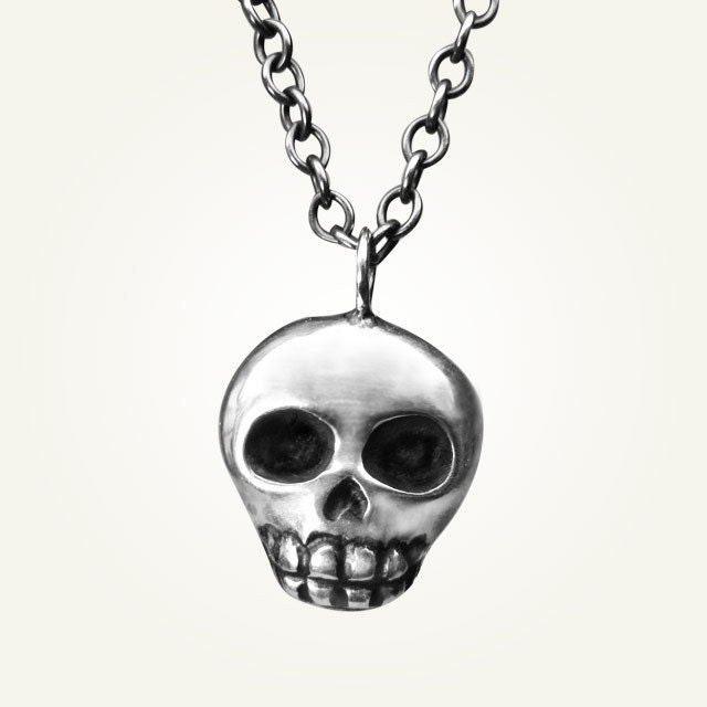 Skull Necklace, Sterling Silver, Handcrafted, Oxidized Black, Day of the Dead, Skeleton, Halloween. SKULLY NECKLACE.