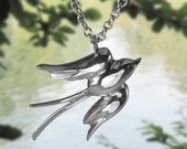 Bird Necklace, Sterling Silver, Handcrafted, Flying, Dove, Swallow, Birdie, Wing. SPARROW NECKLACE.
