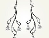 Teardrop Earrings, Sterling Silver, Handcrafted, White Crystal Gemstone, Wedding, Branch, Elegant. HAMA RIKYU EARRINGS with White Topaz.