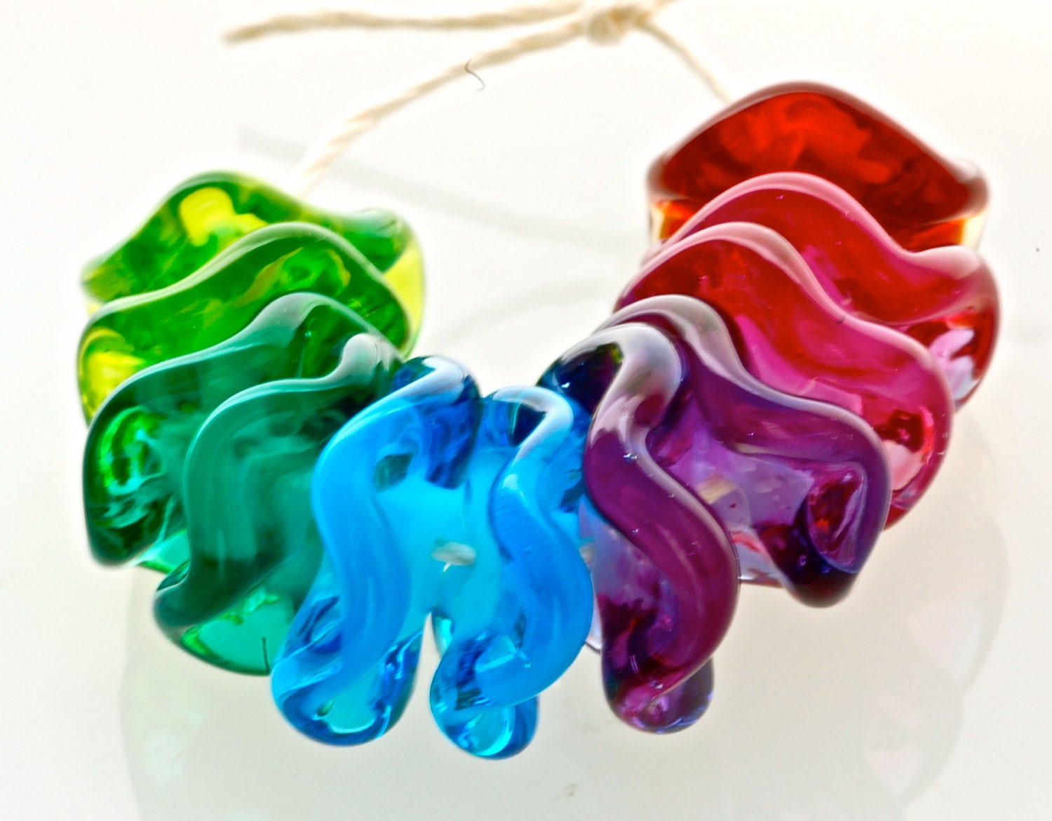 Paulbead handmade lampwork glass bead set  rainbow disk beads 12
