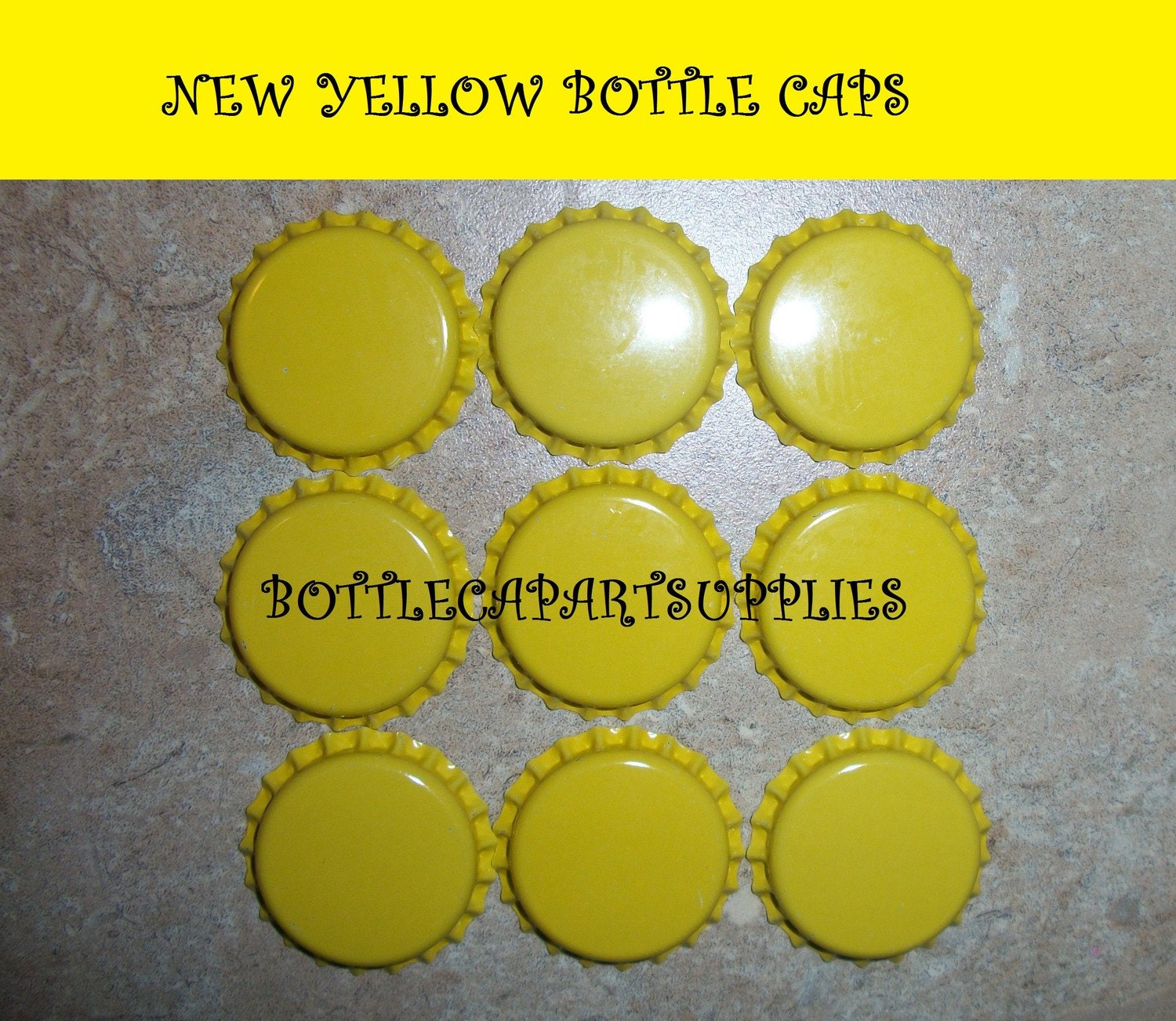 50 YELLOW Bottle Caps Lot For Scrapbook by BottlecapArtSupplies