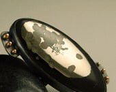 Fossil Ring- Black and Gold Russian Simbersite with Sterling Silver and 18 KT Gold, US size 7
