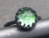 Green Topaz Ring.   Sterling Silver, Filigree Bezel, US size 8