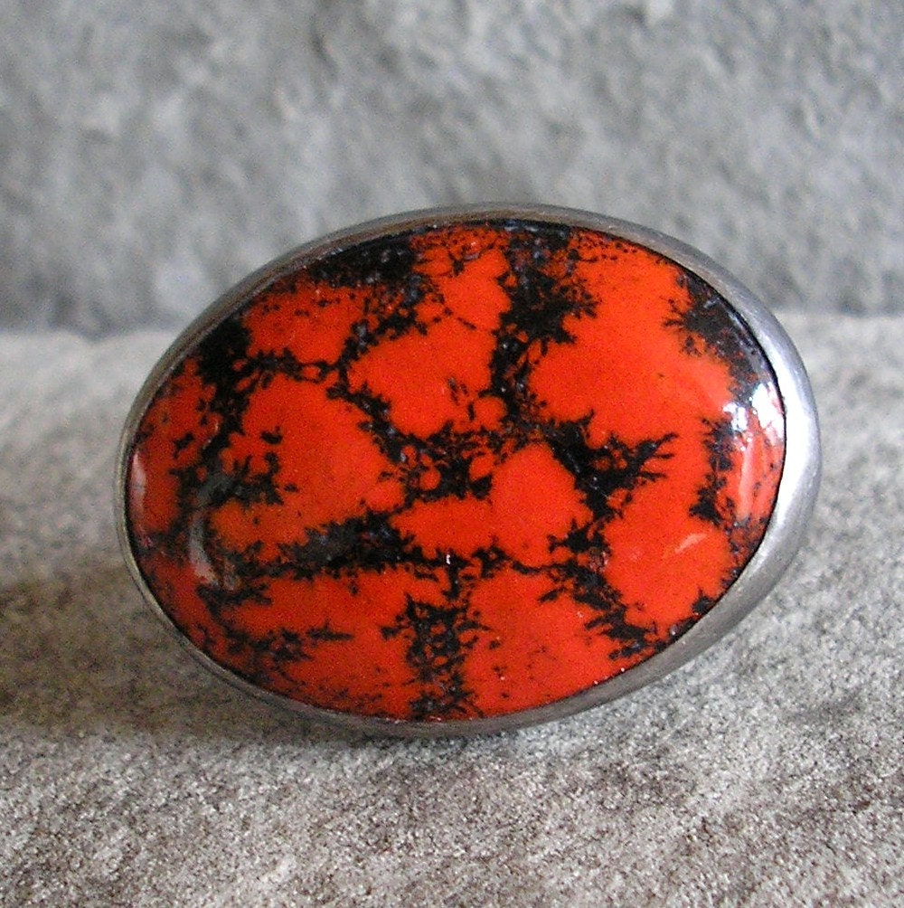 Enamel Ring.  Red and Black Enamel Ikat Ring.  Sterling Silver, US size 6