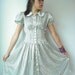 Vintage 80's Black and white Stripe Satin PETER PAN Collar Puff Sleeve Midi Dress