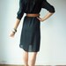 Vintage 80's Semi Sheer Black Pleated Bust Sheer Crochet Neckline Midi Dress