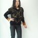 80's Vintage Black and Gold Metallic Sweater / V Neck Flourish Print