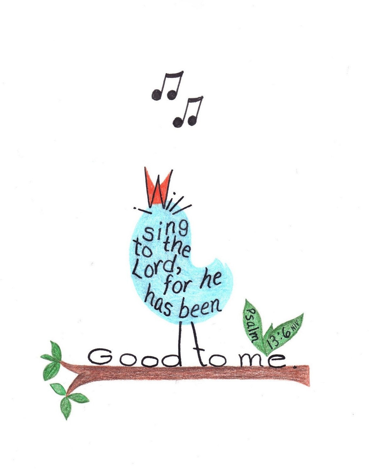 Singing bird drawing. inspirational bible verse print. - LindaRobbsArt