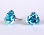 Light blue aluminum rose hypoallergenic post stud earrings READY to ship (244) - Flat rate shipping