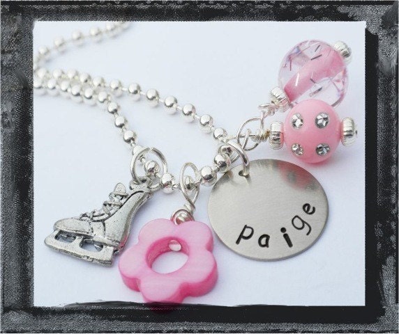 Personalized Necklace - Hand Stamped Charm Necklace - Ice Skating