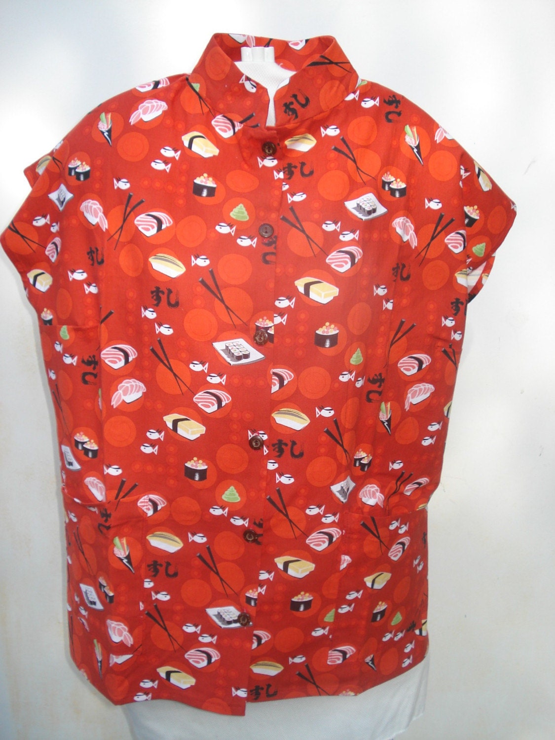 Hawaiian Tea Timer Blouse printed with Sushi  Plus Size XL