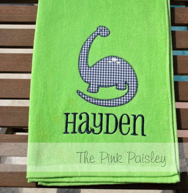 Dinosaur Applique Beach Towel personalized, monogrammed