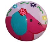 Lavender Purple Base and  Pink Elephant Dresser Drawer Knob
