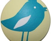 Pale Yellow with Blue Bird Pull or Dresser Drawer Knobs
