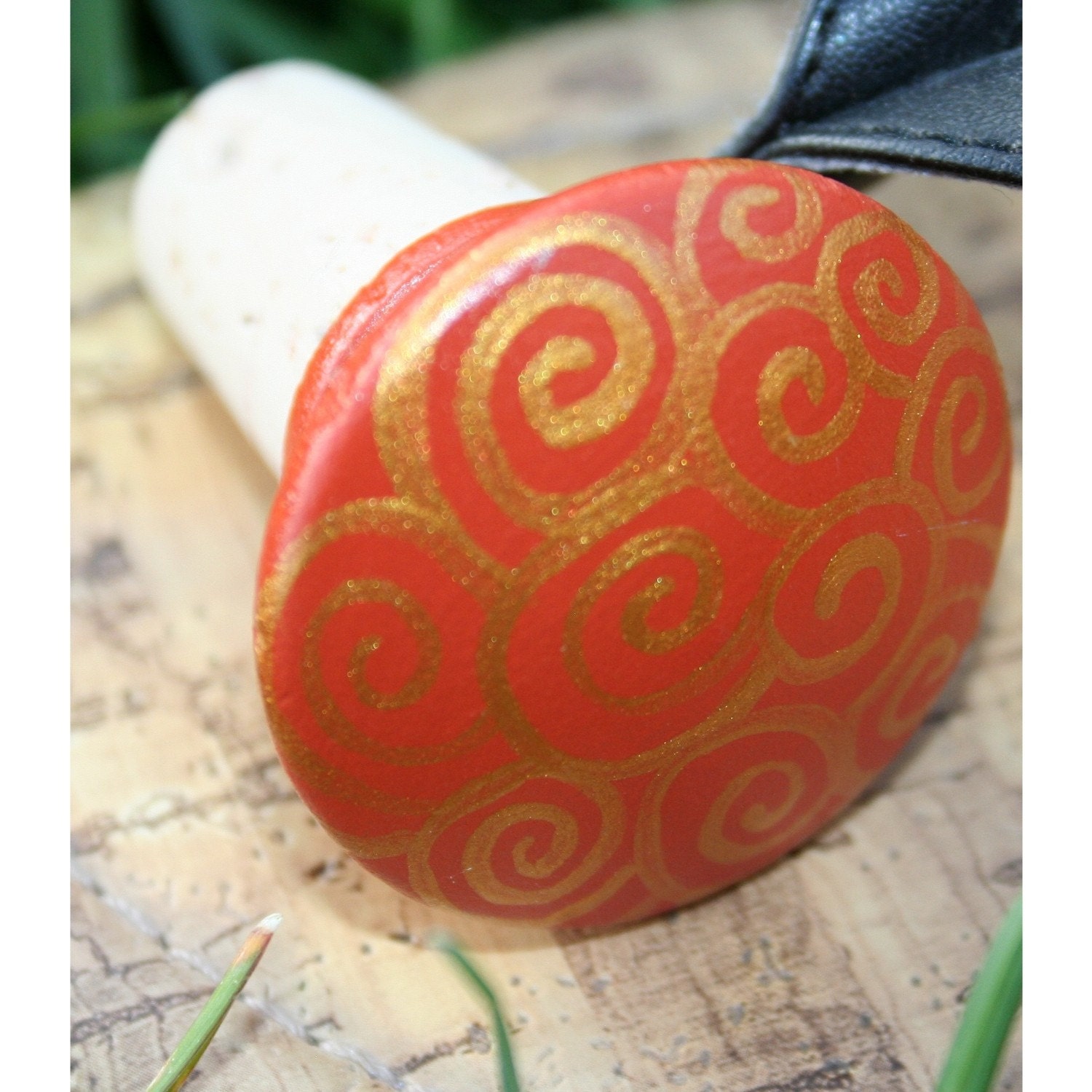Burnt Orange with Gold Swirl Wine or  Bottle Stopper