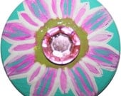 Pink and Turquoise Flower With A Pink Bead Knobs