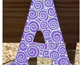 9" Lavender Purple with White Swirls and Green and White Polka Dots Letter "A"- Matching nail covers available