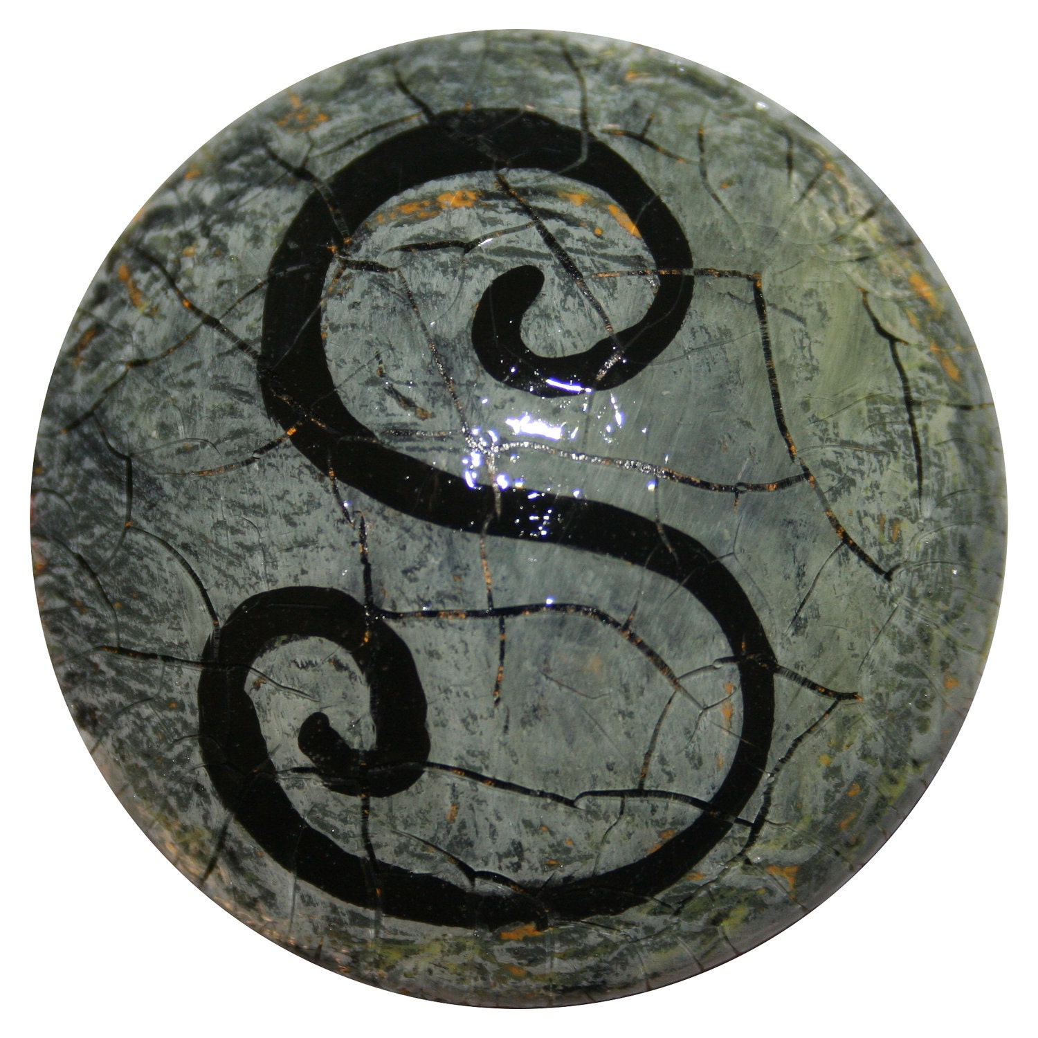 Gray Black and Orange Crackle Wine Stopper- Letter "S" or You Choose Letter