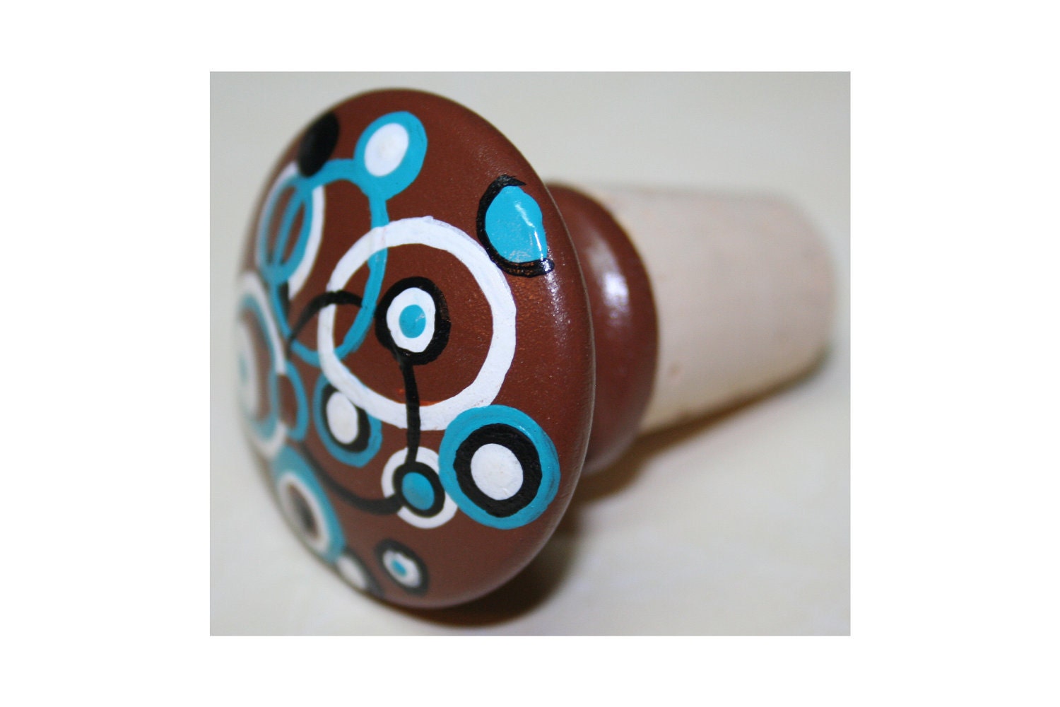 Black, Brown or Turquoise Circles andf Polka Dots Wine or Bottle Stopper
