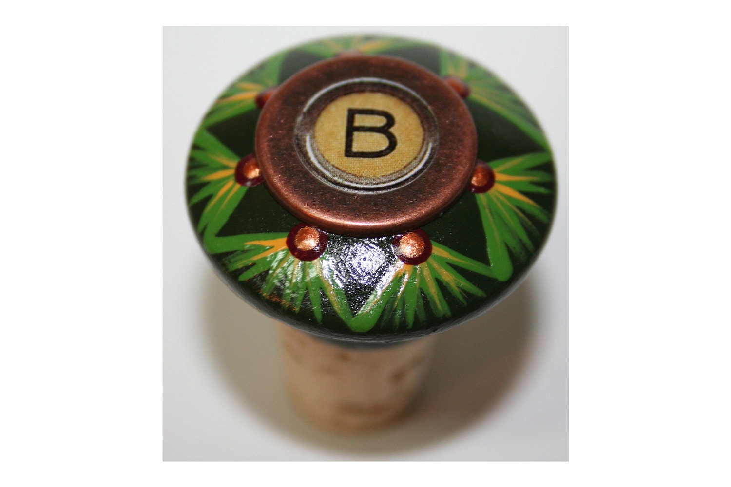 Bronze, Green and Yellow Tree Wine or Bottle Stopper- You Choose Letter