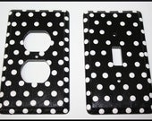 Single Toggle or Duplex Black and White Polka Dot Light Switch Covers- Matching Knobs and Pulls Available