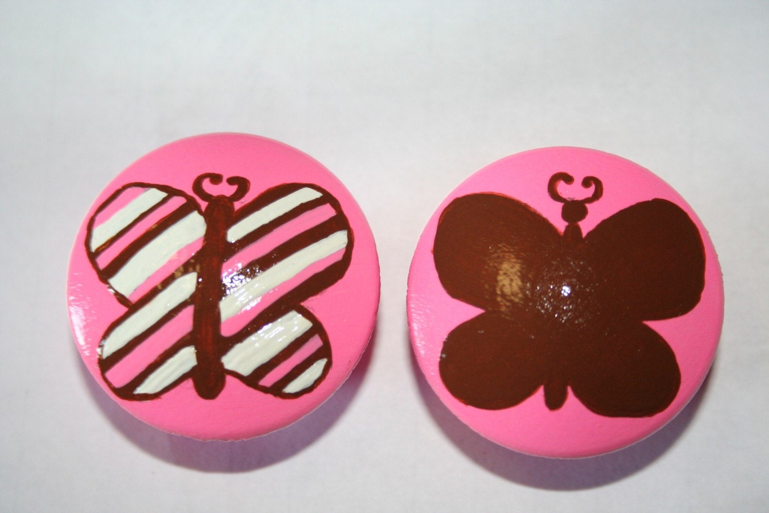 Pink with White and Brown Butterfly Knobs