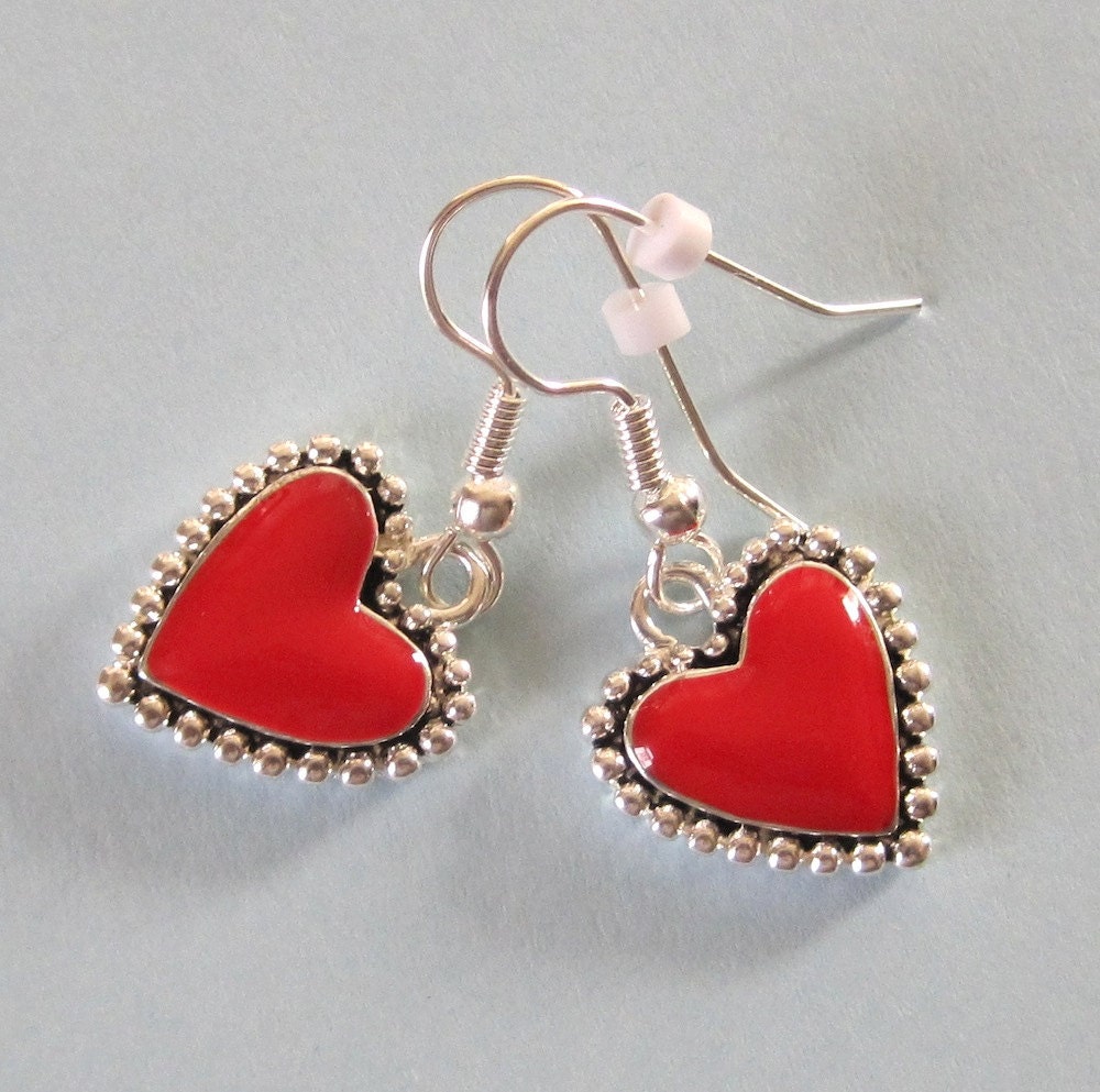 Red Heart Dangle Earrings