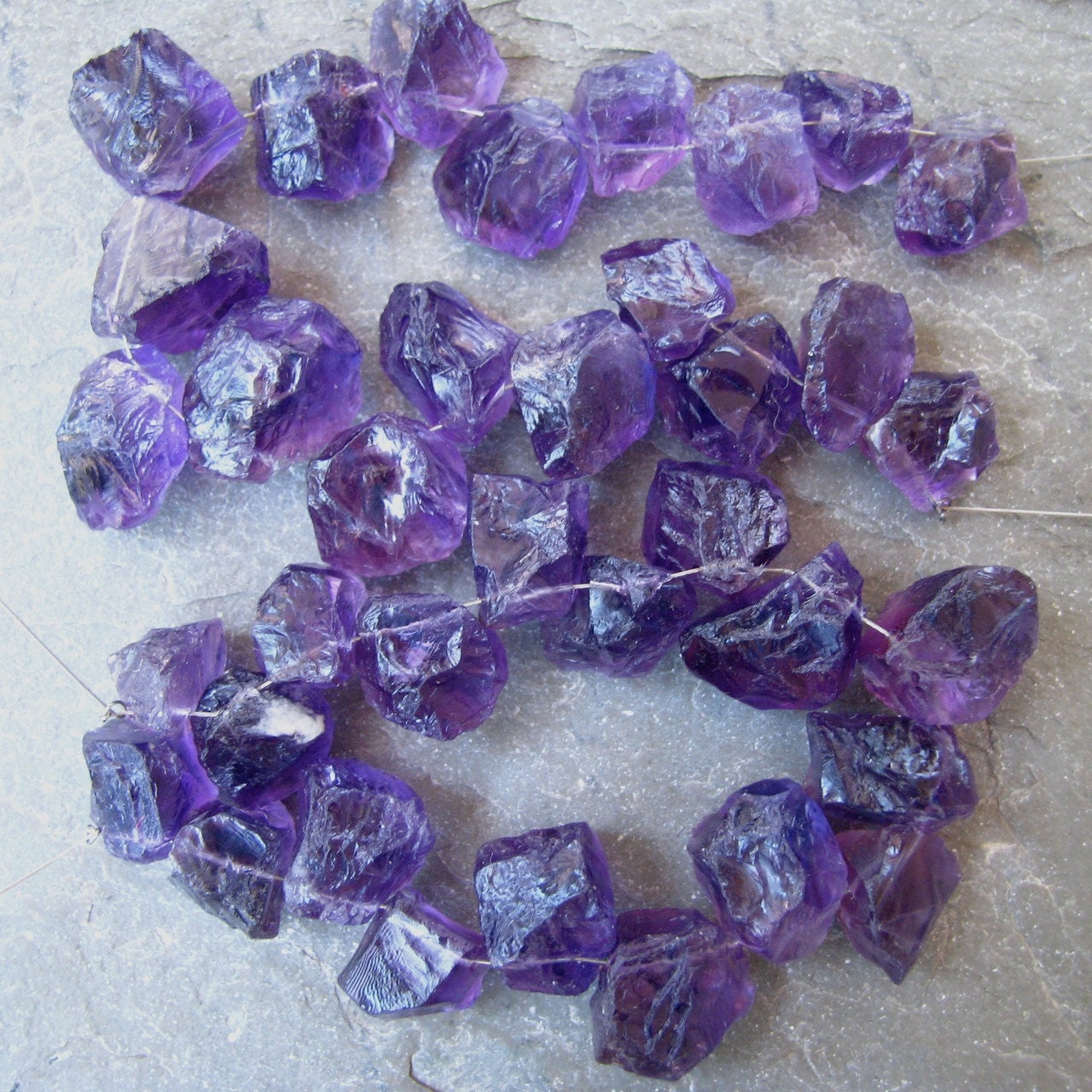 African Amethyst Hammered Nuggets, 7" FULL strand, 11.5mm - 17.5mm (6w3)