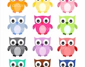 owl clip art , Digital clip art owls, 12 candy colour, PNG and JPG format