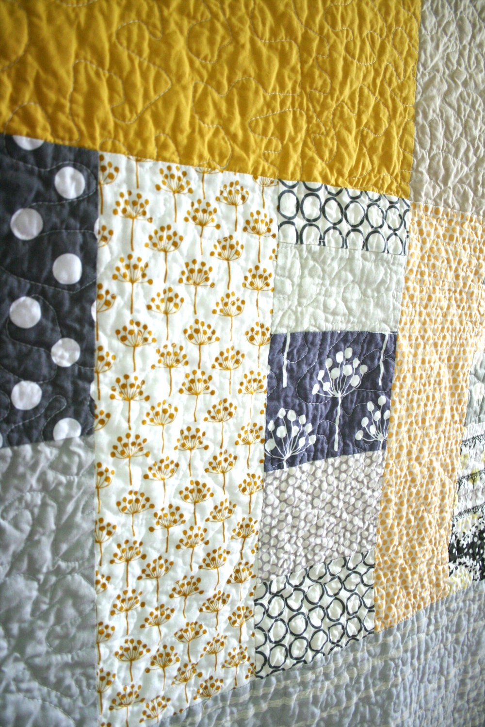 Yellow and grey with elephants, dots and spring buds - crib to toddler size