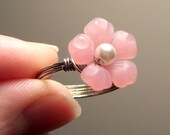 Pink Flower Wire-Wrapped Ring - Custom Colors and Sizing