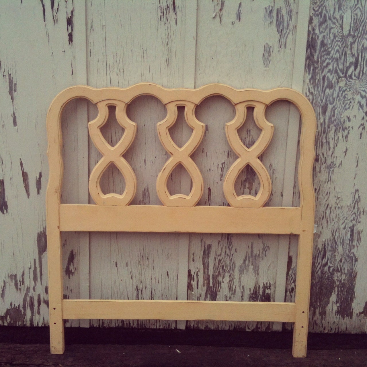 Vintage 'Peach' Twin Ornate Hourglass Headboard
