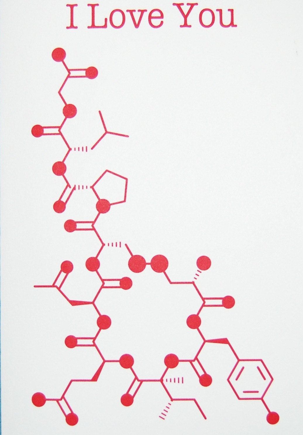 Oxytocin - I Love You - Chemistry Nerd Greeting Card - Red