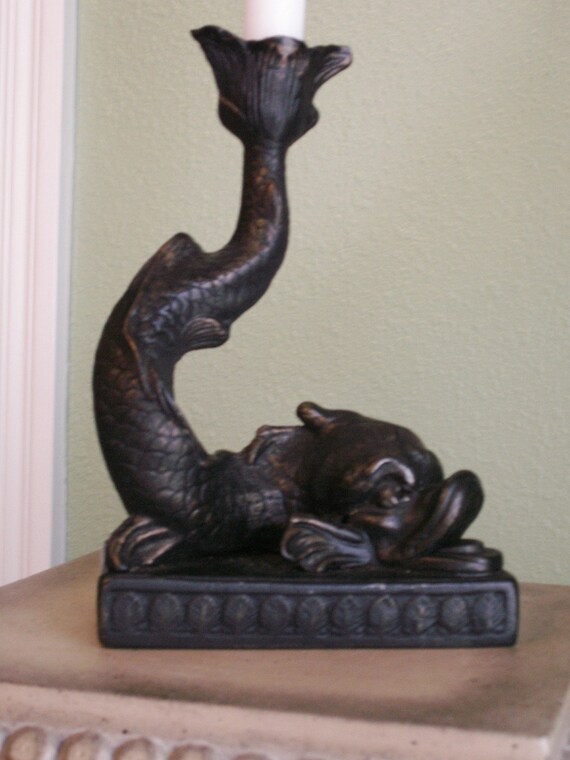 Cast Iron Candle Holder of Fish by TheSageScottie on Etsy