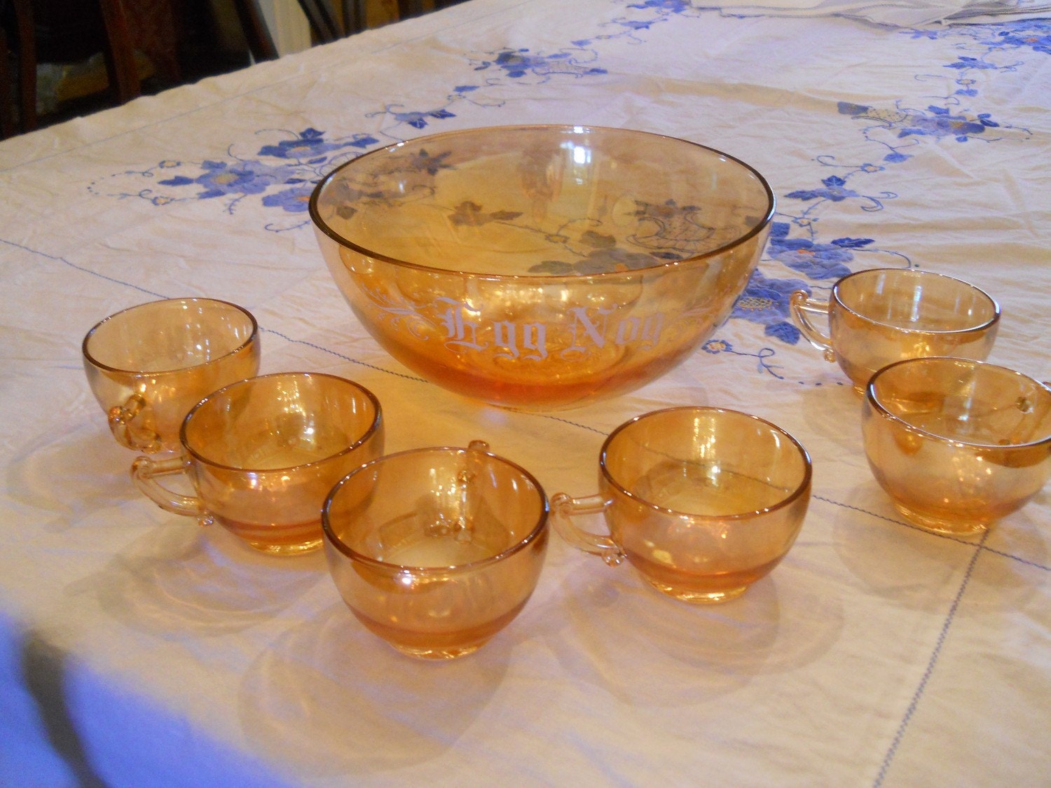 Carnival Glass Eggnog Punch Bowl Set By Thesagescottie On Etsy