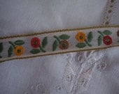 Vintage Woven Ribbon Yellow, Orange and Tan Flowers 1 Yard