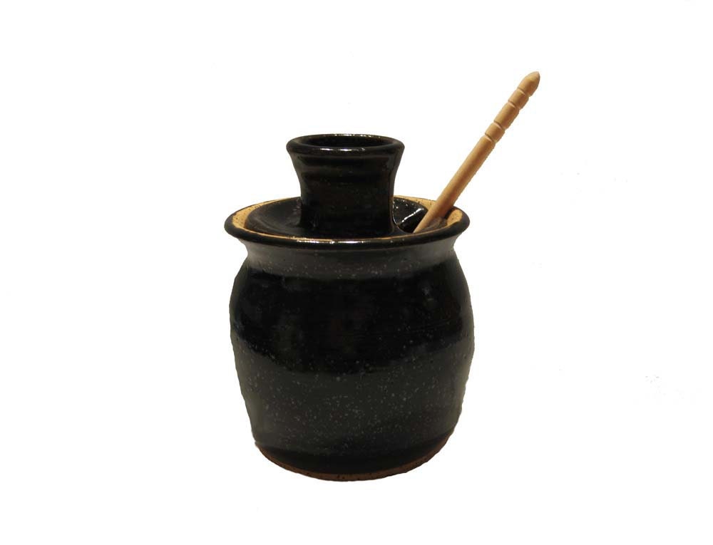 Black Stoneware Honey Pot