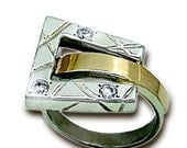 Jewela Modern Silver Gold  CZ Ring size 7 (s r1952