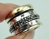 Jewela Sterling silver integrated 9K Yellow gold  inlaid Onyx band size 8