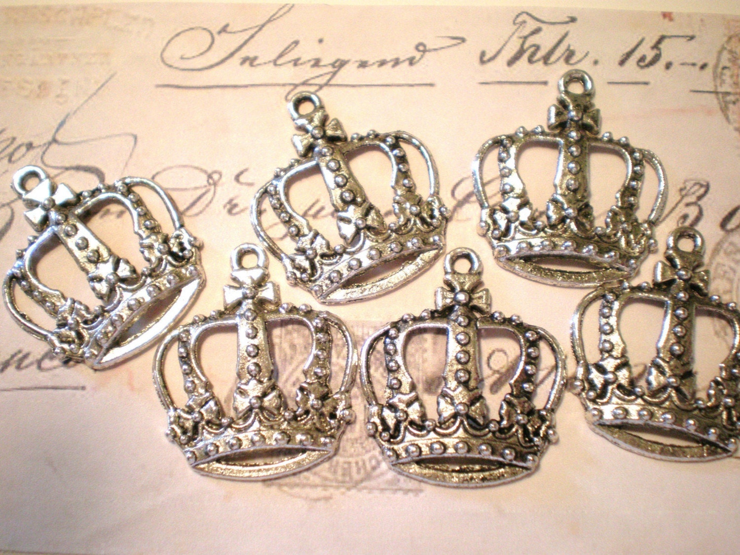 6 jewelry findings crowns silver metal steampunk altered art collage  charms scrapbook art crafts supplies